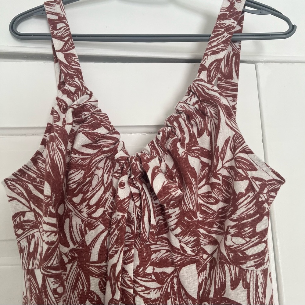 Tropical print midi dress Rust and White Toucan Bird Sleeveless dress size large